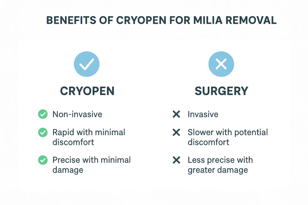 Benefits of cryopen for milia removal Basingstoke compared to surgical treatments.