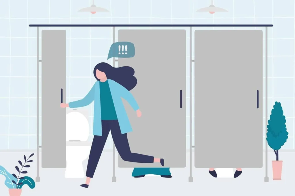 graphic of Urine incontinence Basingstoke woman running to the toilet.