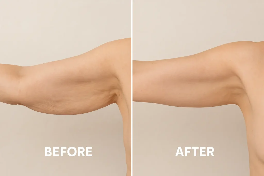 Picture of LA LIPO Basingstoke before and after results of skin tightening treatment on the upper arms.