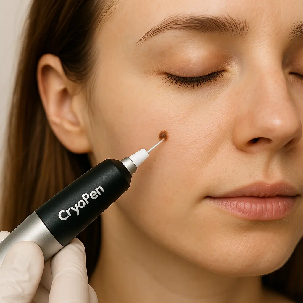 woman receiving facial mole removal Basingstoke using cryopen 